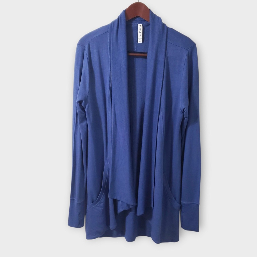 Athleta Pranayama Restore Rib Wrap Cardigan Blue Medium 777944 Thumbholes Yoga